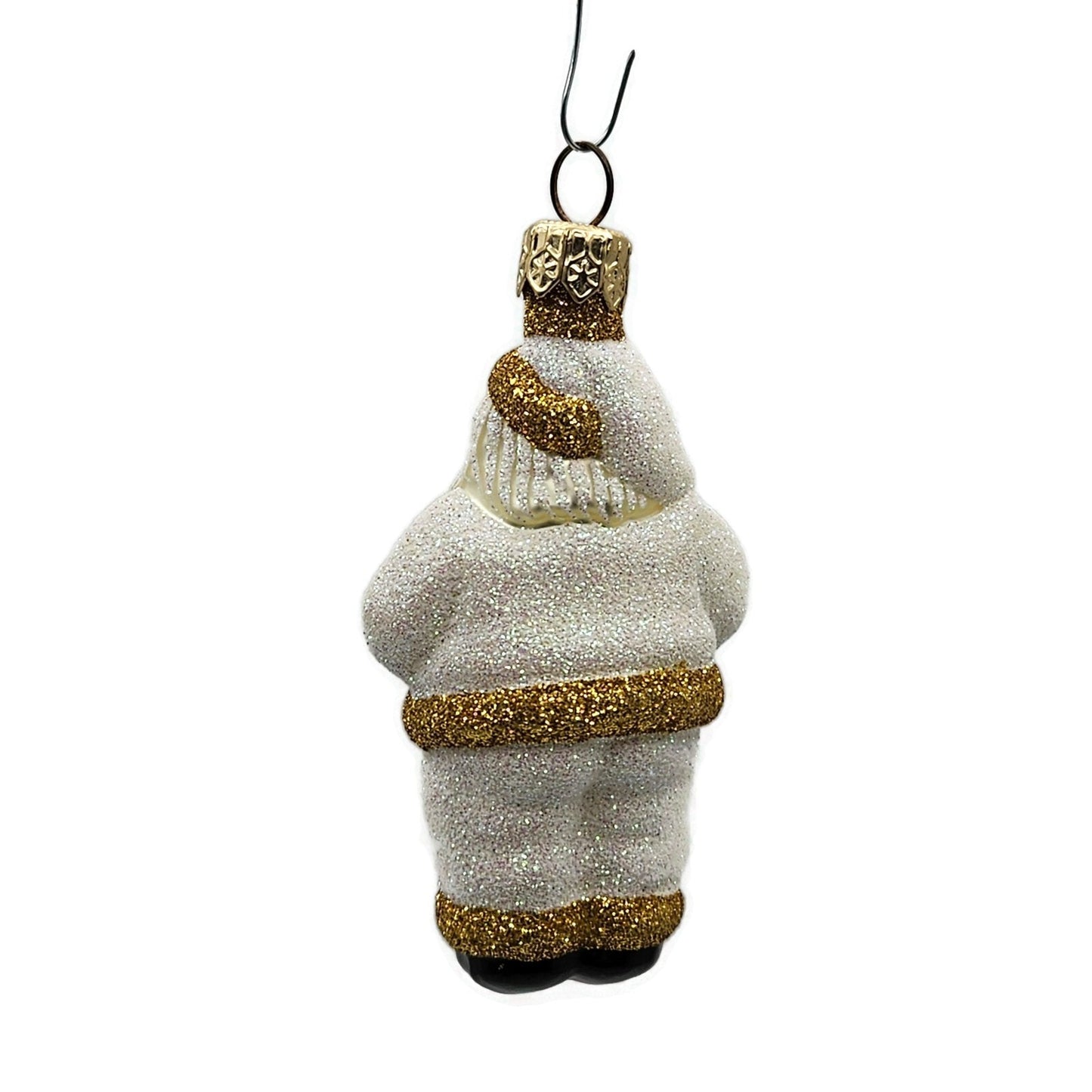 Patricia Breen Miniature Ho Ho Ho Santa Claus Pearl Gold Christmas Tree Ornament