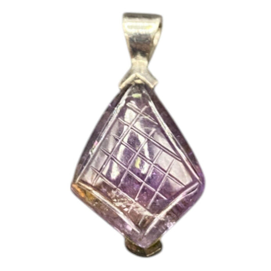 Amethyst Pyramid Shaped Pendant Purple Gemstone 925 Sterling Silver GE Stamped