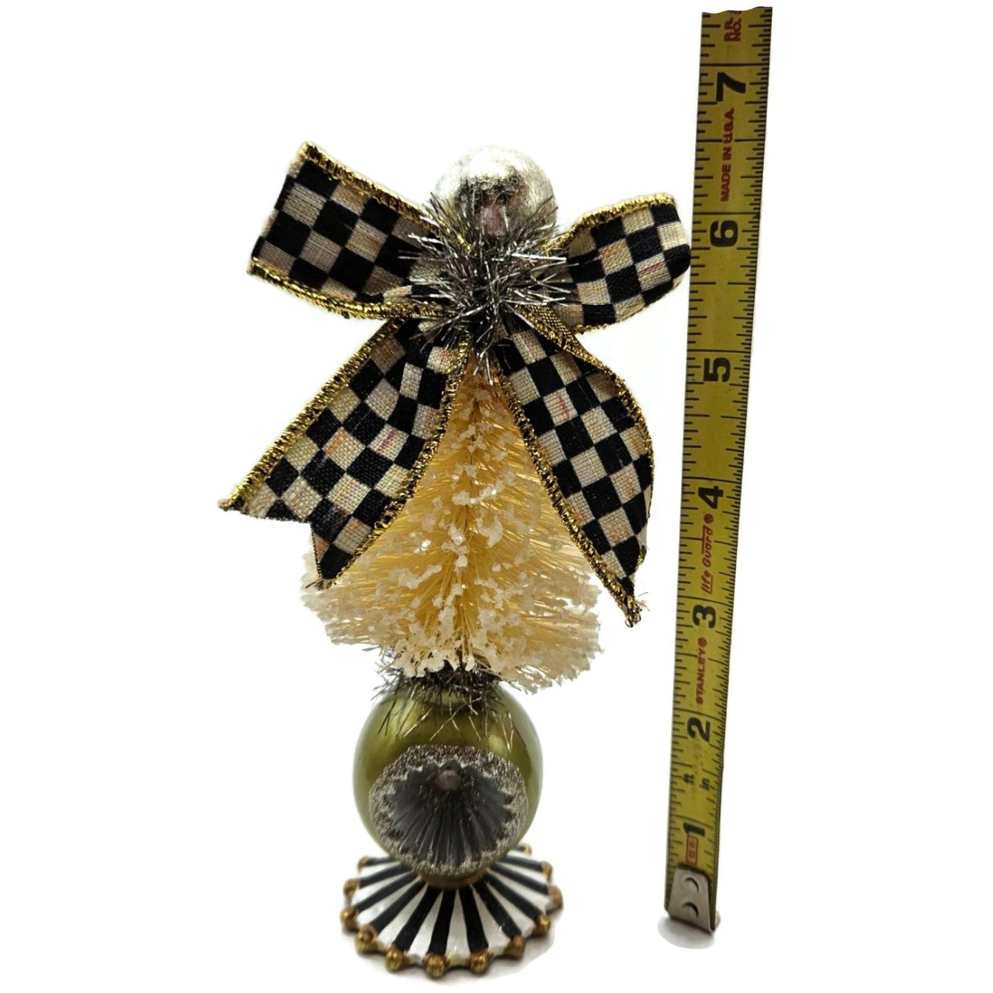 Mackenzie Childs Home Sweet Snow Bottle Brush Tree Mini Yellow Courtly Check