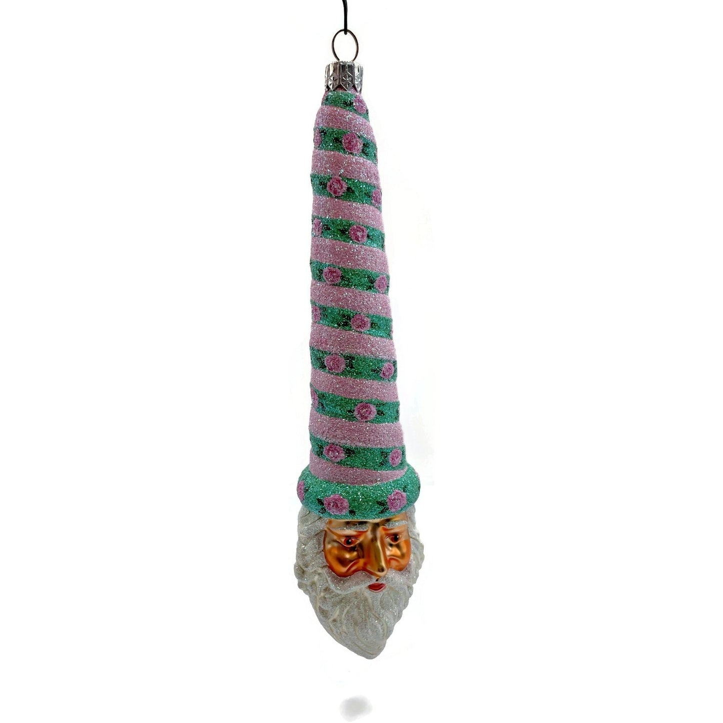 Patricia Breen Ornament Sucre Santa Pink Green Roses Spring Christmas Tree Decor