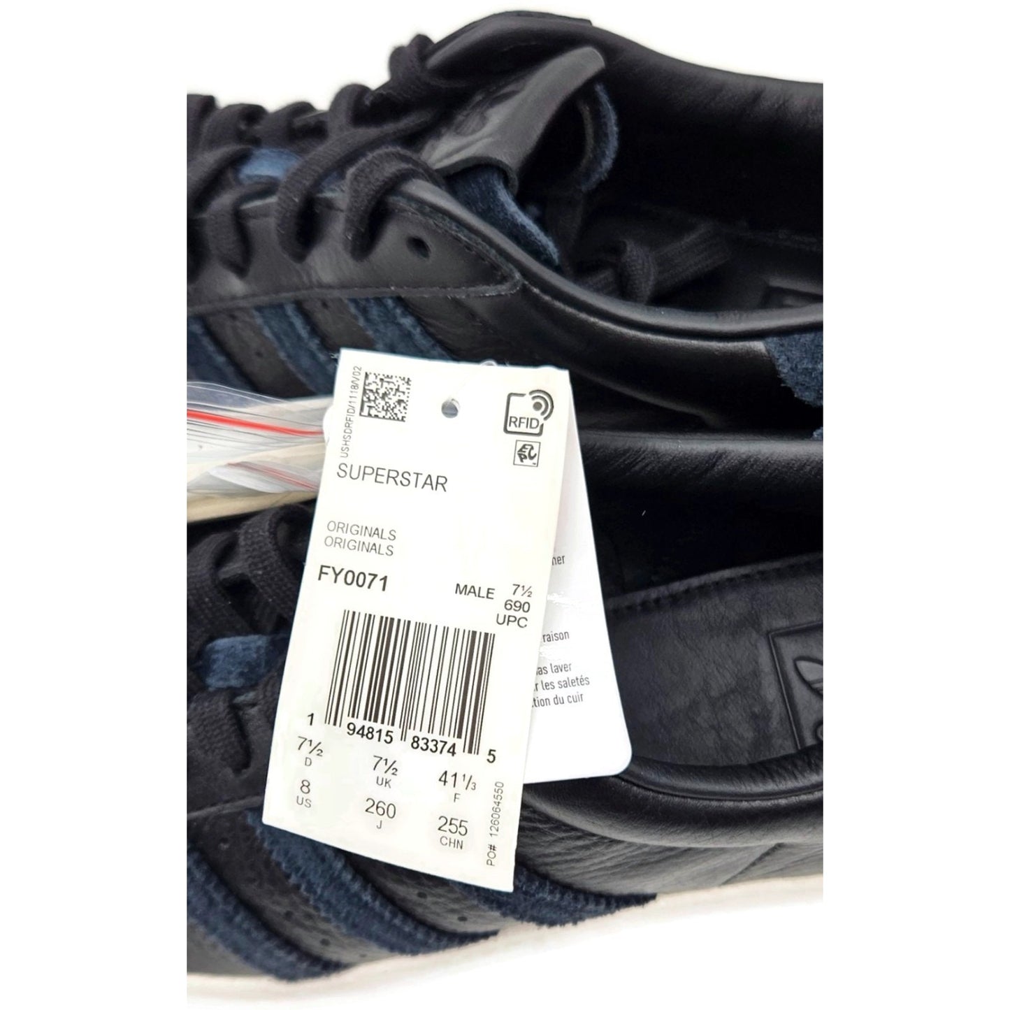 Adidas Superstar Black Leather Shoes Ladies Size 8 Shell Toe FY0071 Extra laces