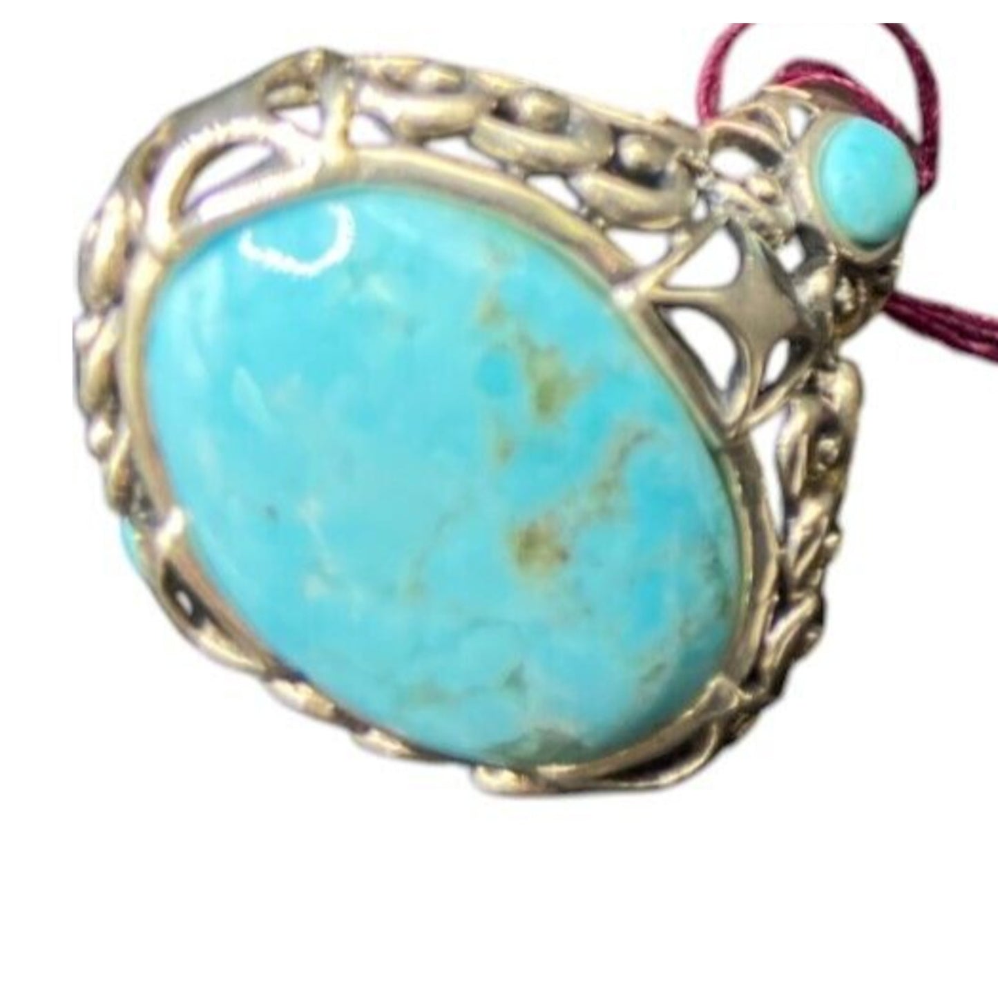 Turquoise Ring Sterling Silver NK Oval Ornate Semi Precious Stone Blue 7.75
