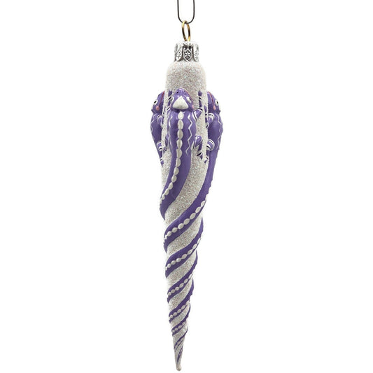 Patricia Breen Chameleon Icicle Lavender White Glass Christmas Holiday Ornament