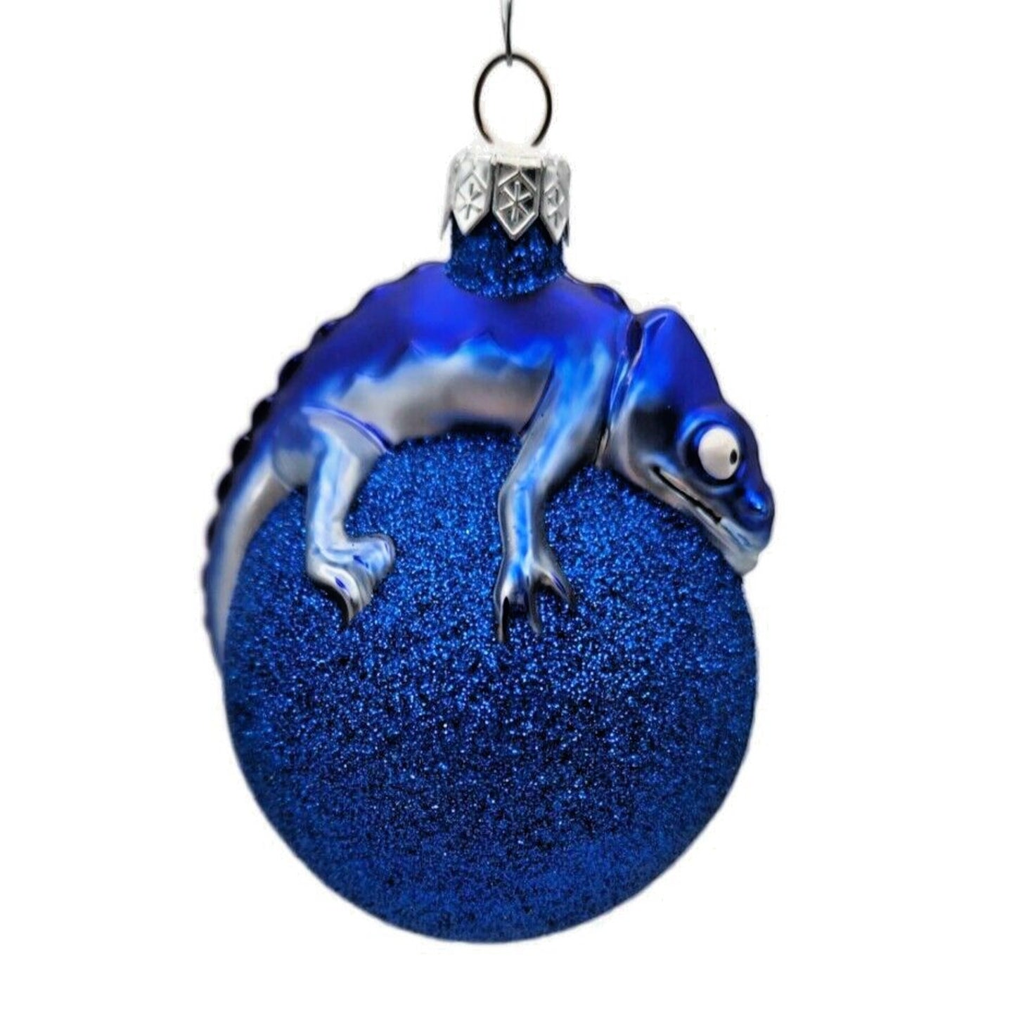 Ornament Patricia Breen Chameleon Blue Glittered Glass Christmas Holiday Tree