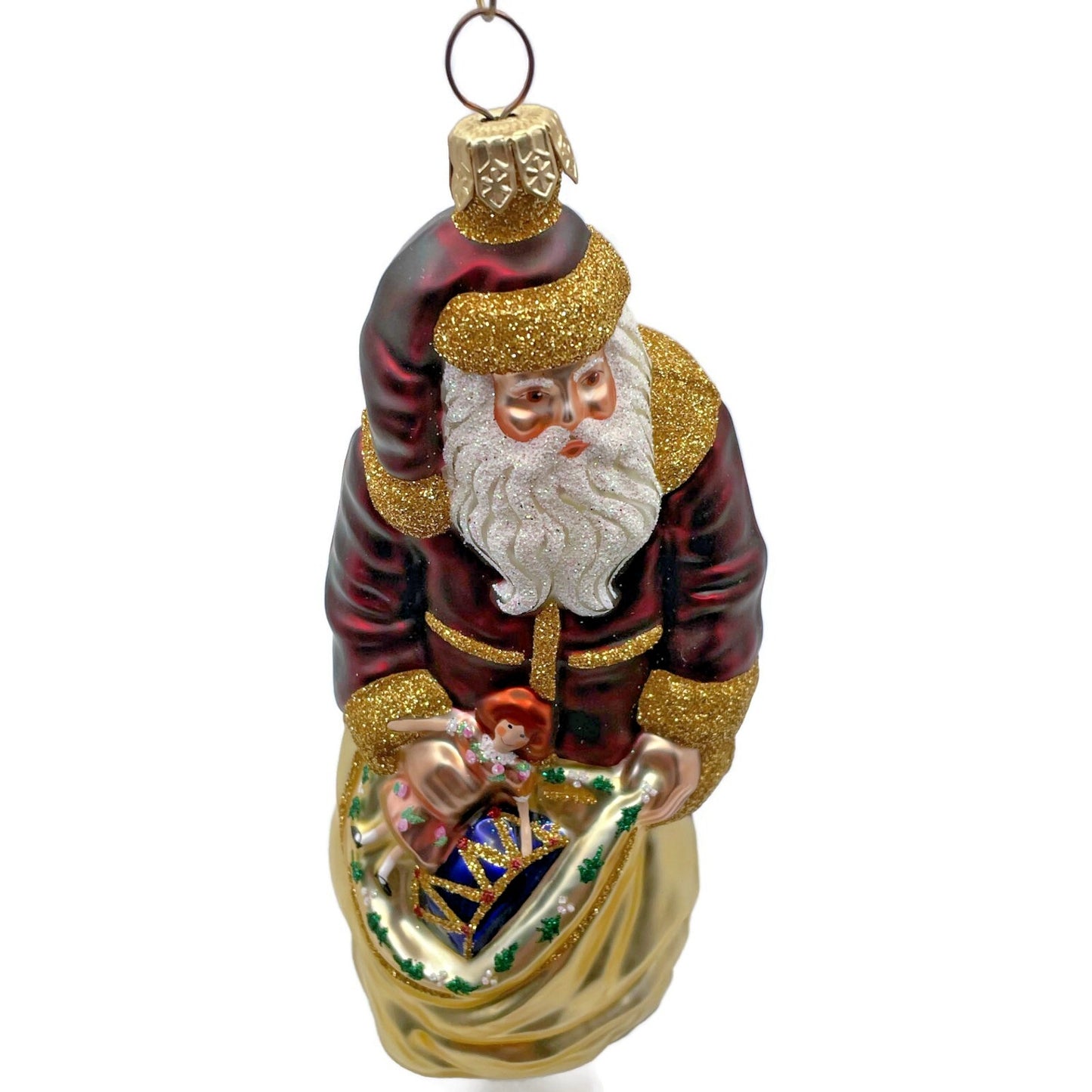 Patricia Breen Santa Claus Bordeaux Gold Holly Presents Christmas Tree Ornament