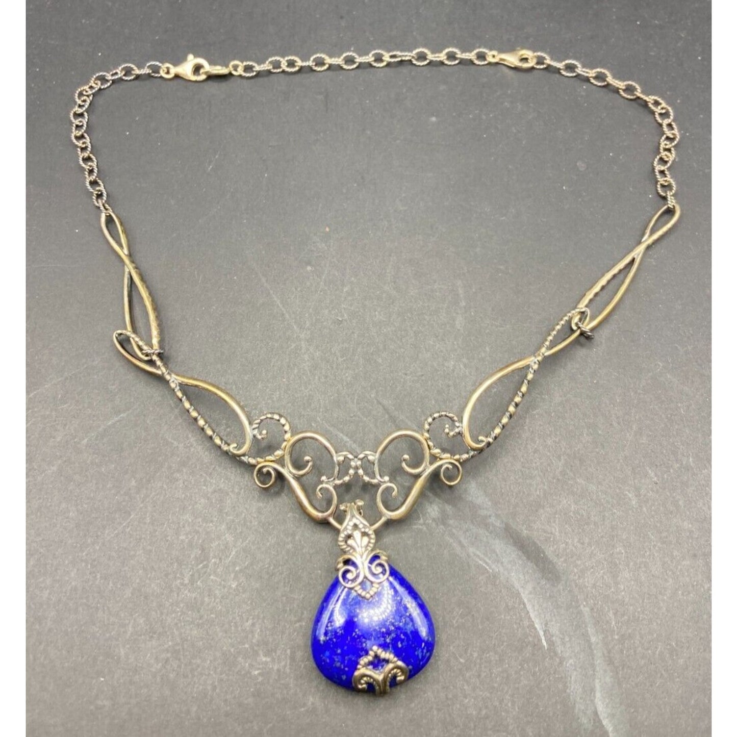 Carolym Pollack Lapis Lazuli Pendant Necklace Blue 925 Sterling Silver Filigree