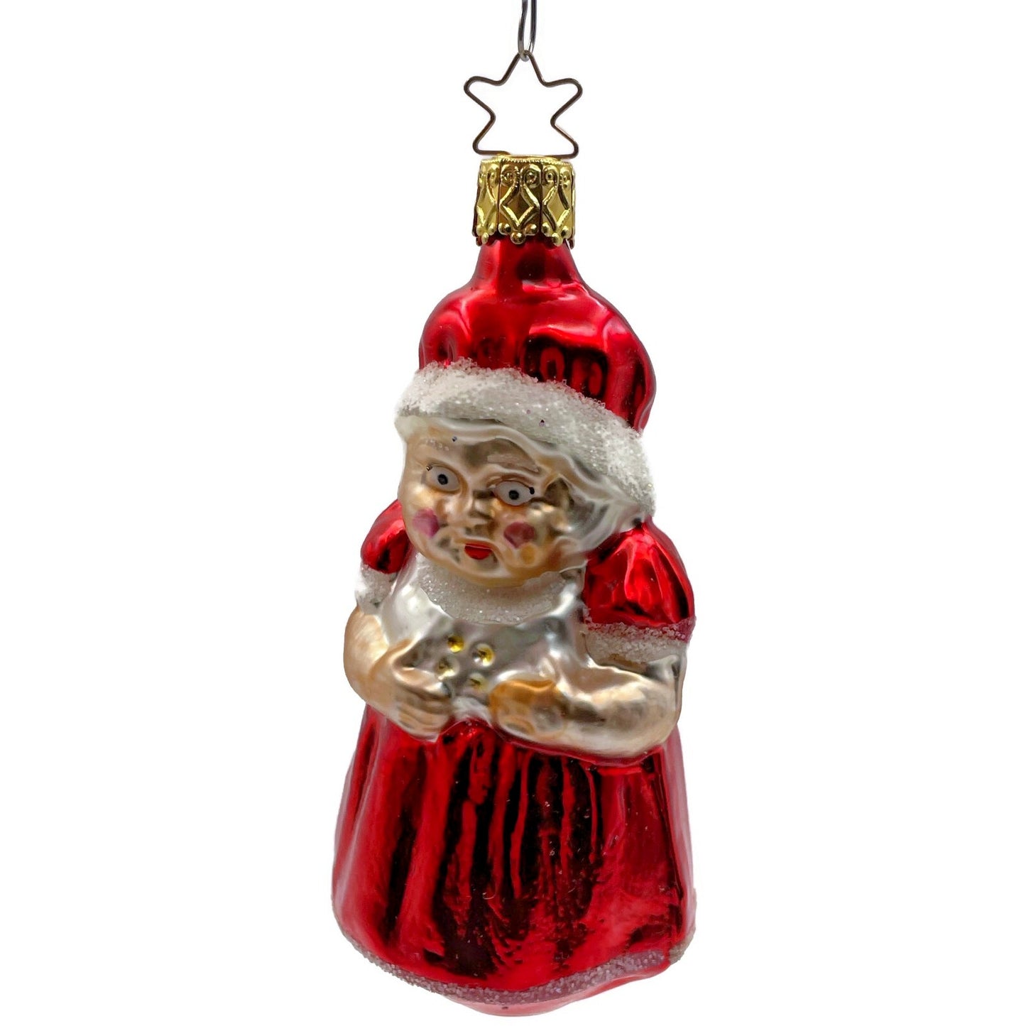 Mrs Claus Red Dress Star Top Inge Glass Ornament German Christmas Tree Decor