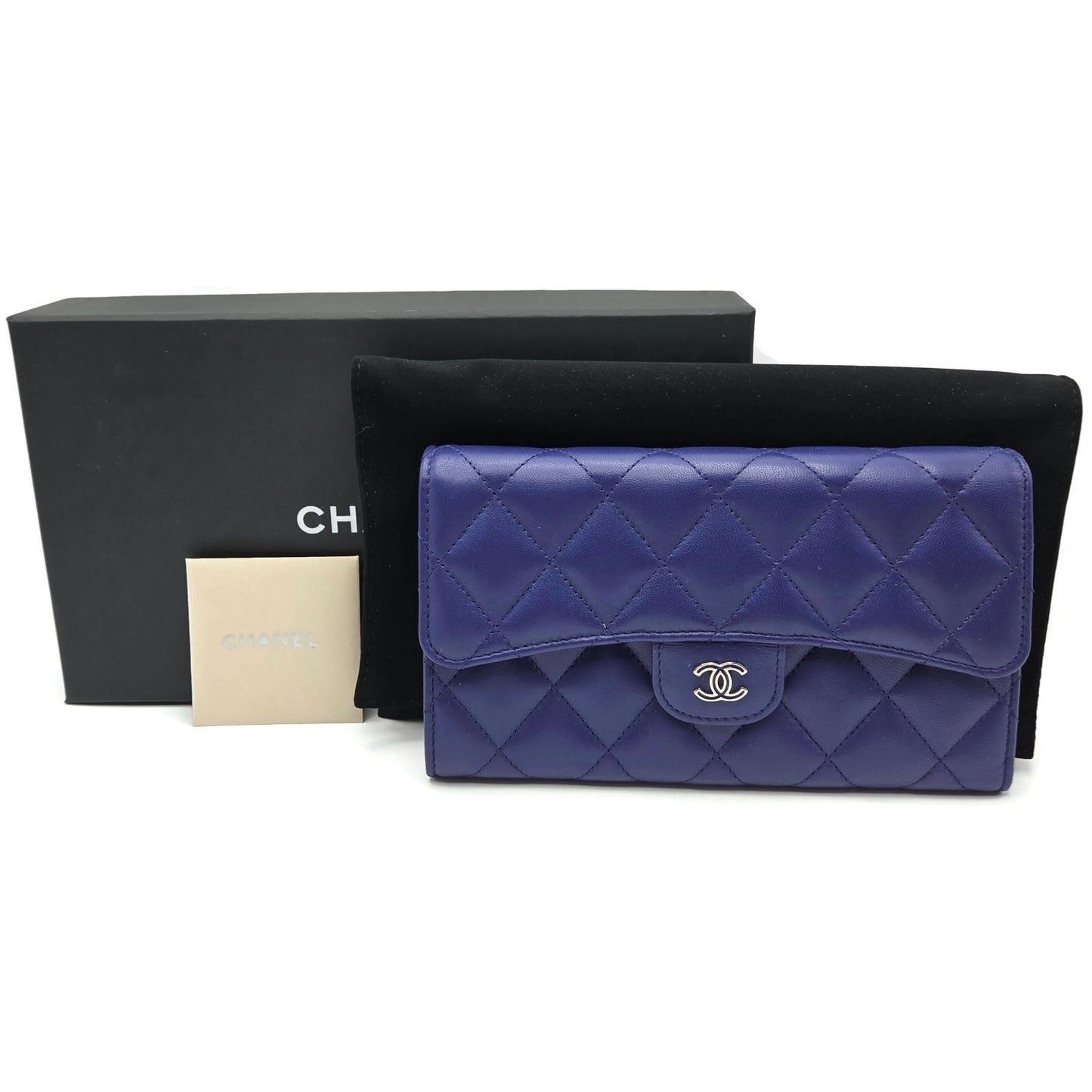 Chanel Quilted Large Flap Wallet Purple Soft Leather CC Logo Classic Rare Silver