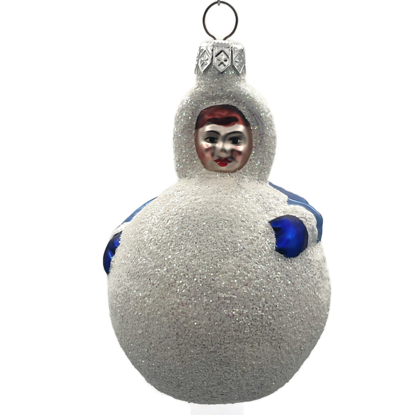 Patricia Breen Snowball Boy Blue Blown Glass Christmas Holiday Tree Ornament
