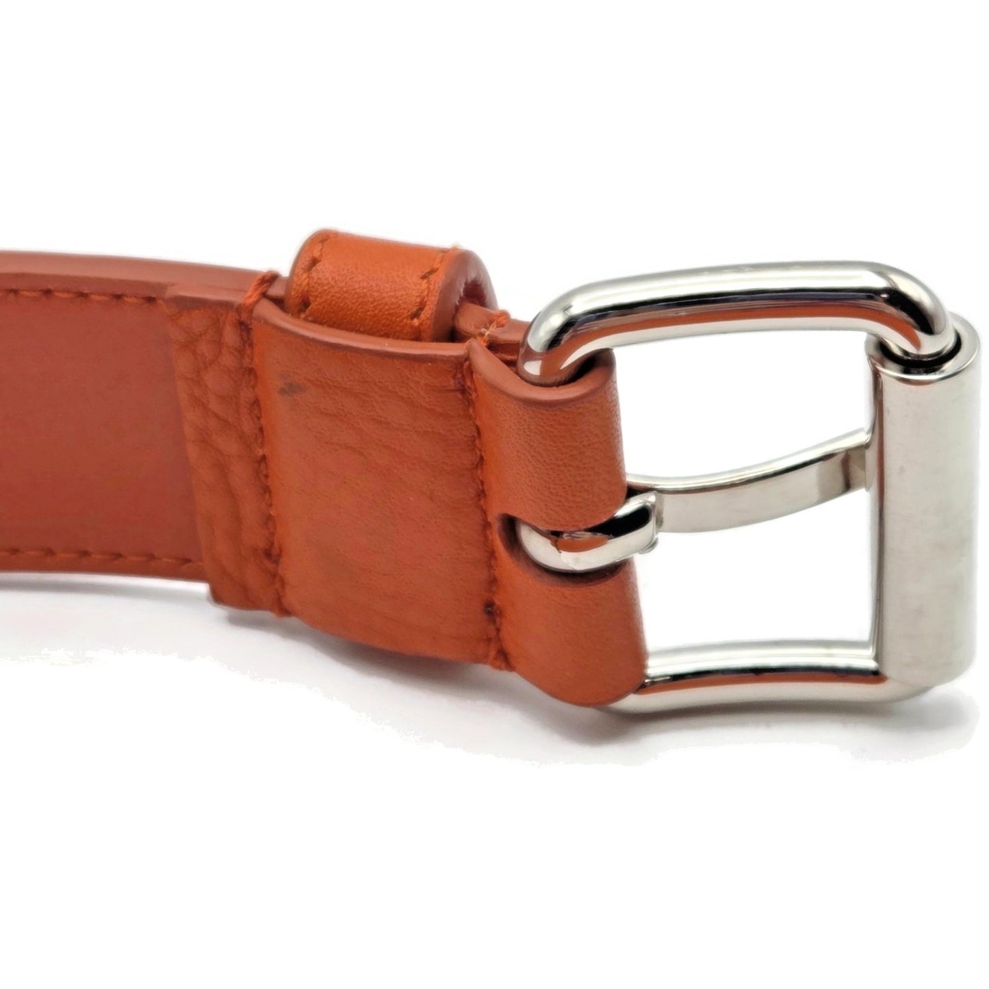 Prada Orange Leather Belt 36 Inch / 90 cm Silver Buckle Made in Italy 2C5161