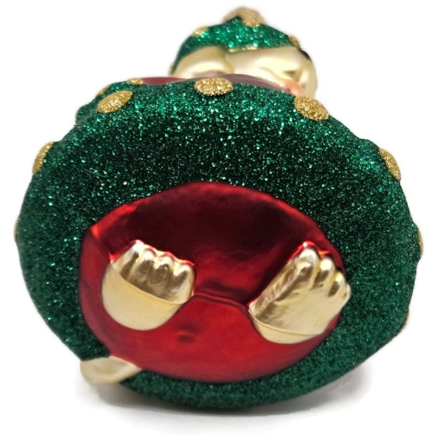 Patricia Breen Santas Helper Red Glittered Dotted Gold Christmas Tree Ornament
