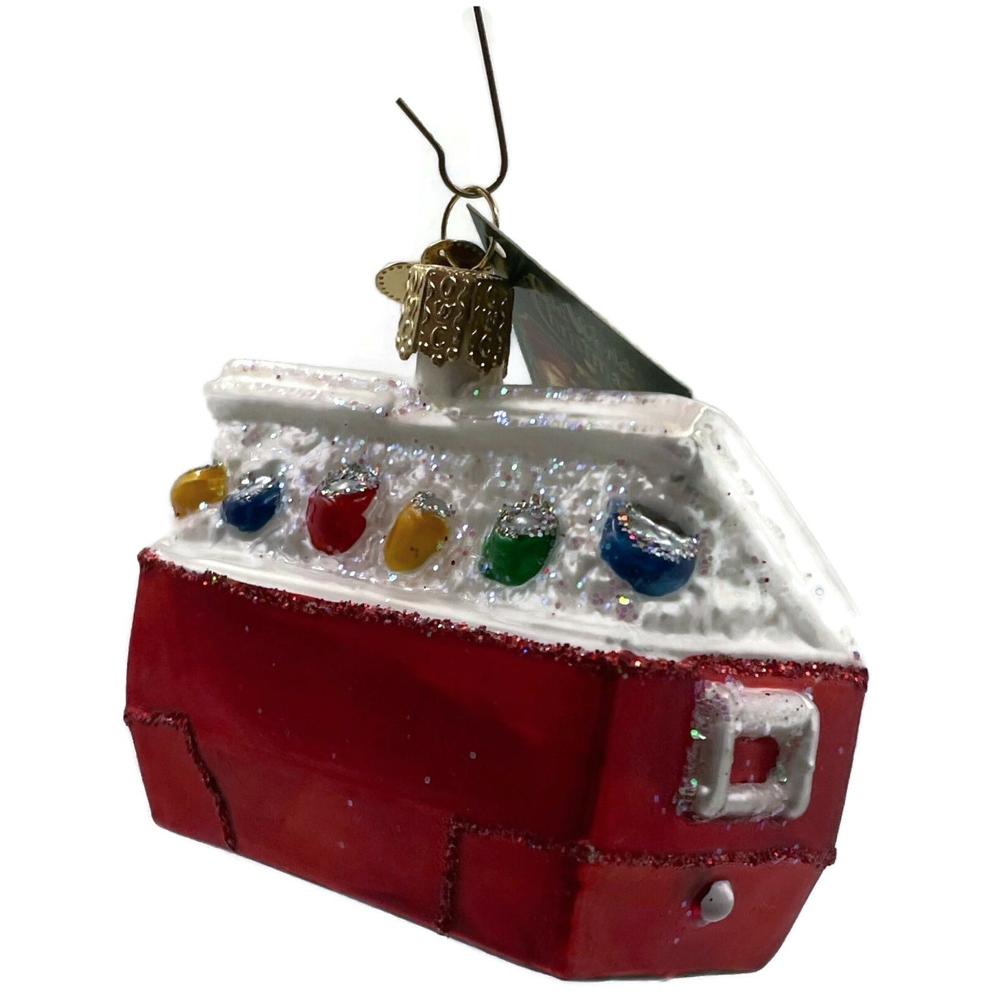 Ice Chest Ornament Glittered OWC Camping Blown Glass Old World Christmas Decor