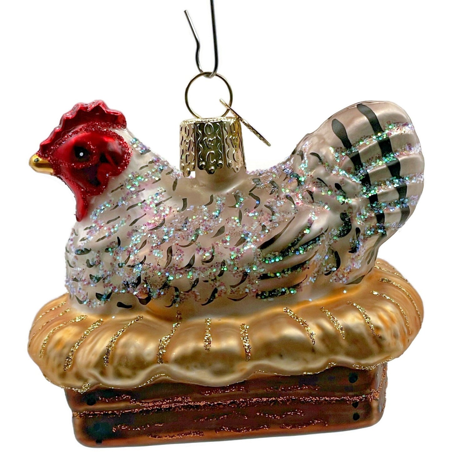 OWC Hen On Nest Farm Chicken Laying Egg Old World Christmas Holiday Ornament