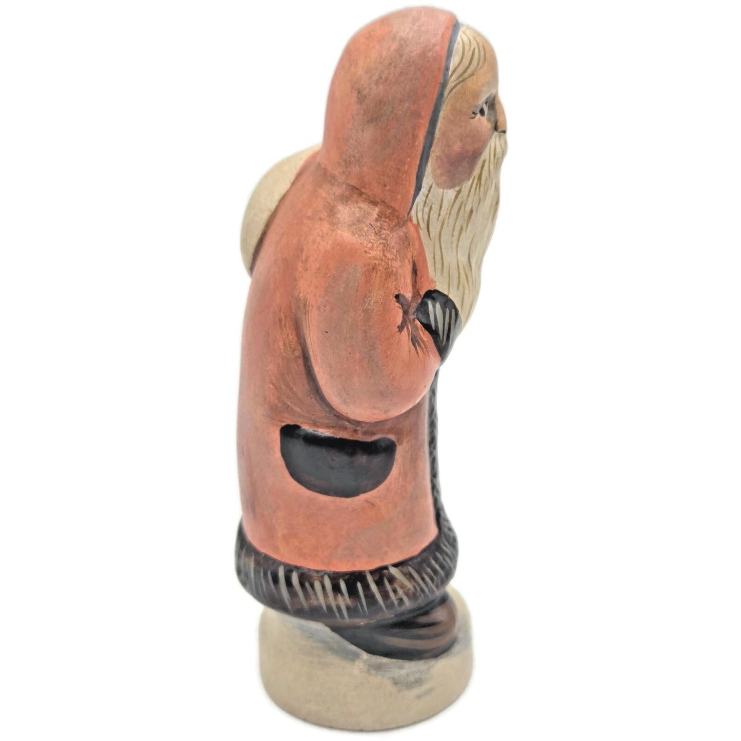 Vaillancourt Hunched Apricot Father Christmas Chalkware Folk Art Signed Figurine
