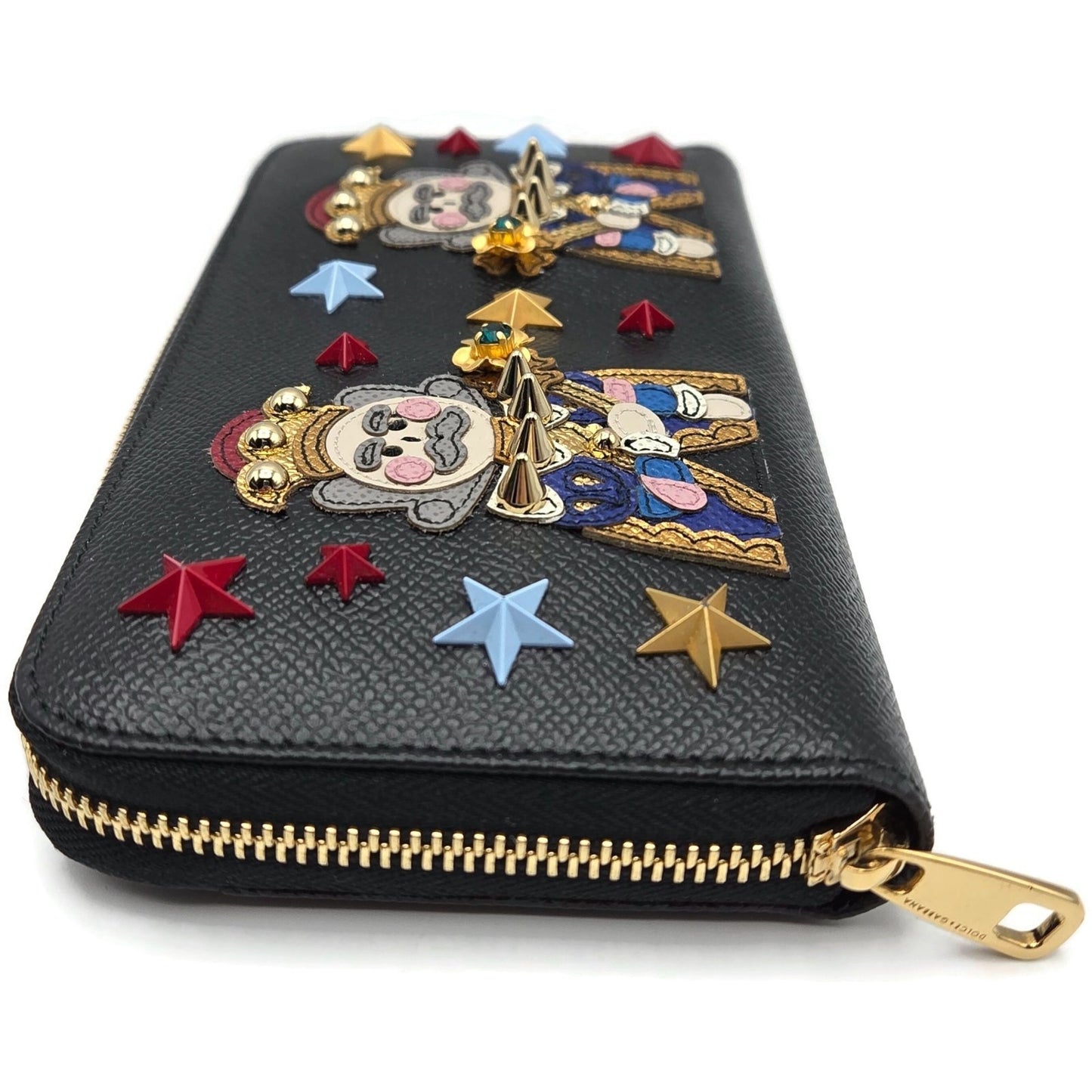 Dolce & Gabbana Black Leather Gold Zip Around Wallet Nutcracker King Stars Royal