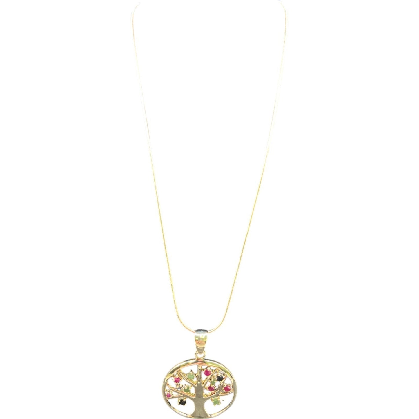 Tree Of Life Pendant Multicolor Stones Snake Chain Necklace 925 Sterling Silver