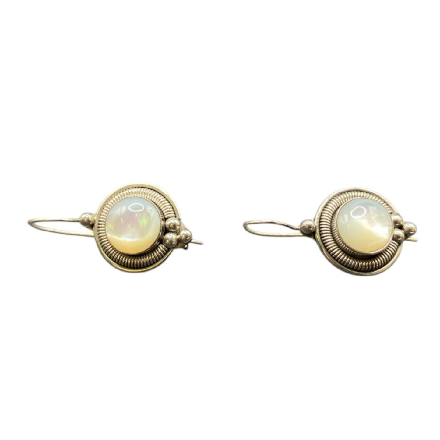 Mother Of Pearl Scroll Hook Drop Earrings Oval Gemstone 925 Sterling Silver BA