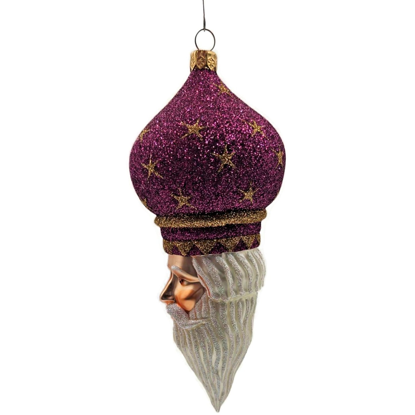 Patricia Breen Nuit Noel Fuchsia Stars Santa Head Christmas Tree Ornament