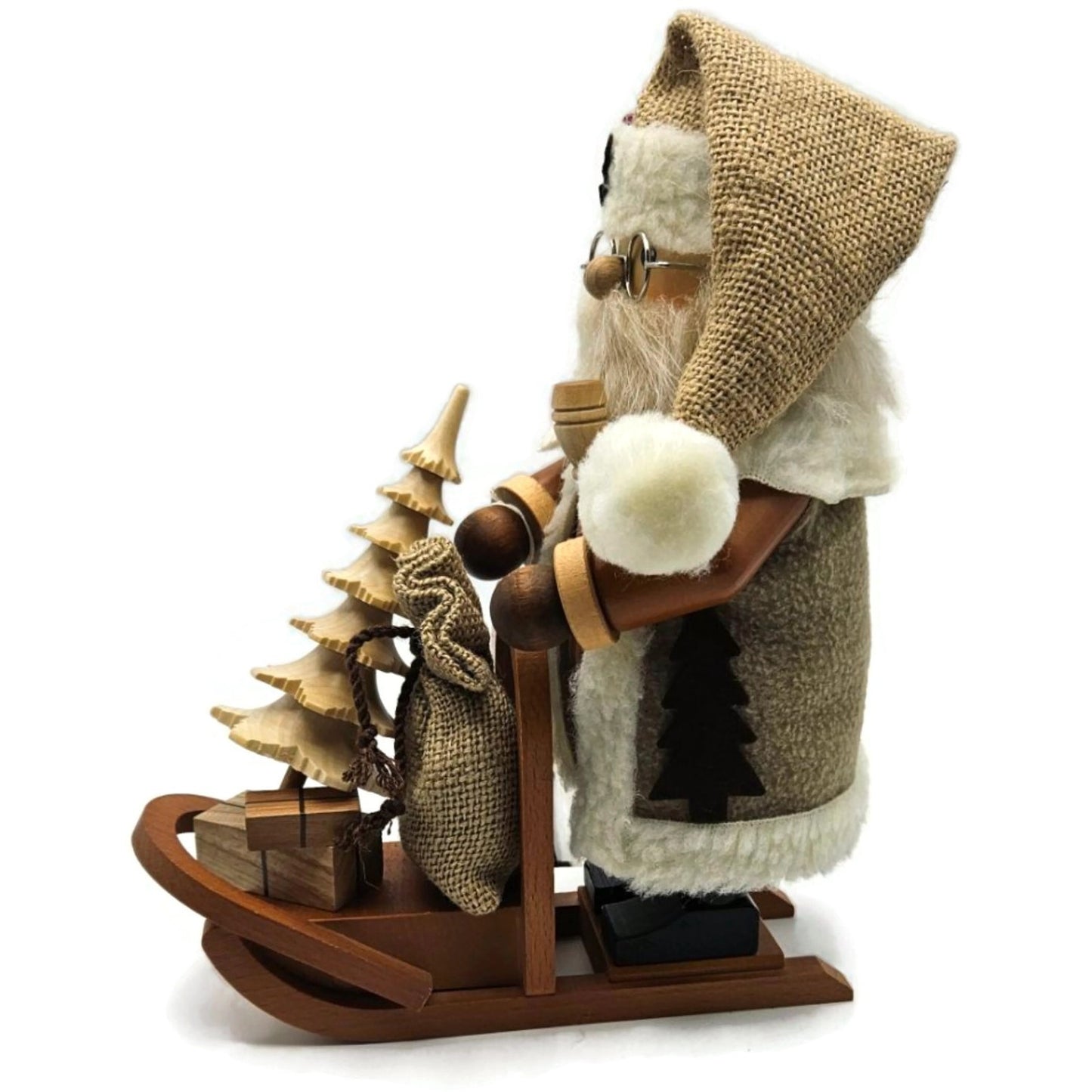 Christian Ulbricht Natural Santa on Sled Smoker Handcrafted Germany Wooden Figur