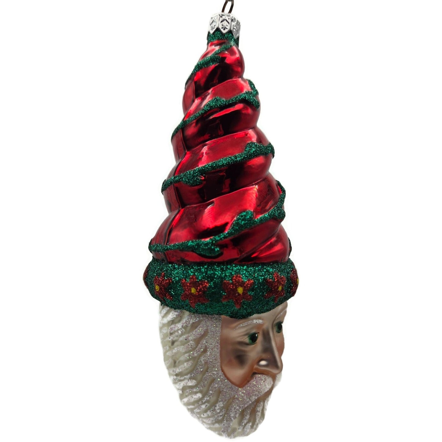 Patricia Breen Goslar Santa Claus Red Shiny Poinsettia Spring Christmas Ornament