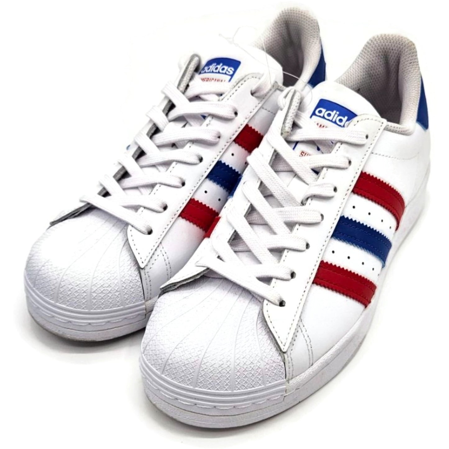 Adidas Superstar White Red Blue Stripe Shoes Ladies Size 9 Shell Toe AC7162