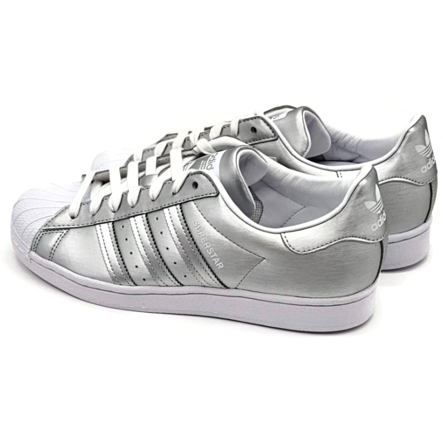 Adidas Superstar Silver Metallic Leather Shoes Ladies Size 9 Shell Toe FY1155