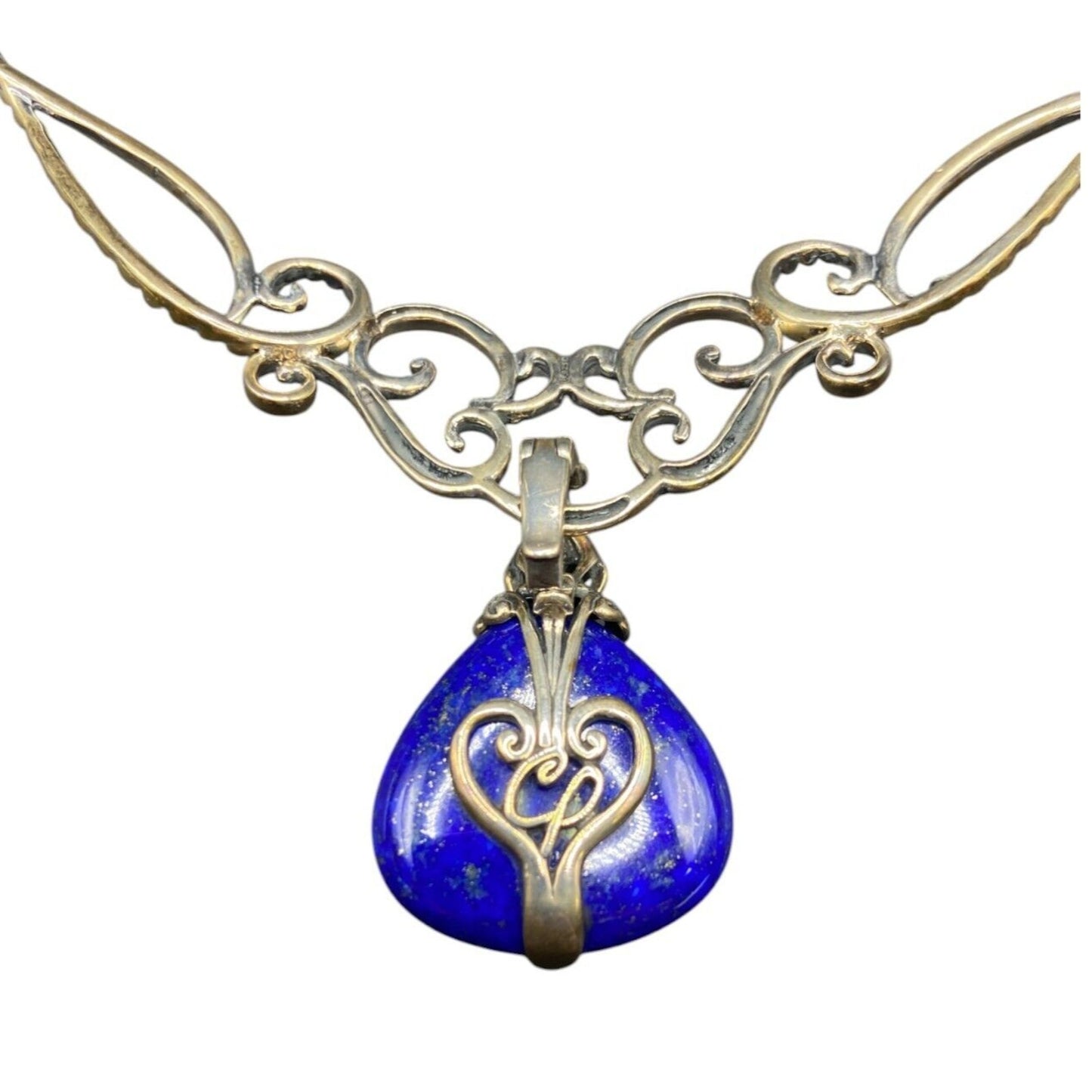 Carolym Pollack Lapis Lazuli Pendant Necklace Blue 925 Sterling Silver Filigree
