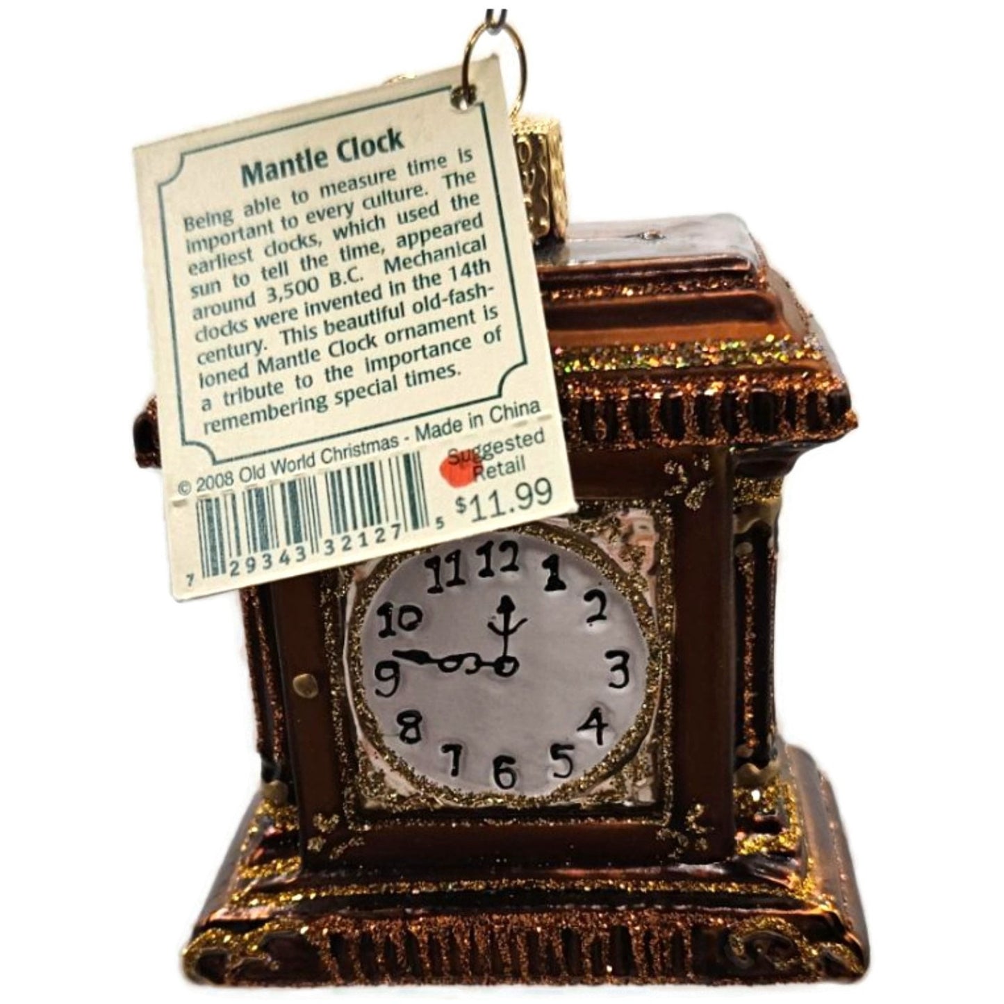 Mantel Time Clock Old Fashion Ornament OWC Old World Christmas Holiday Decor
