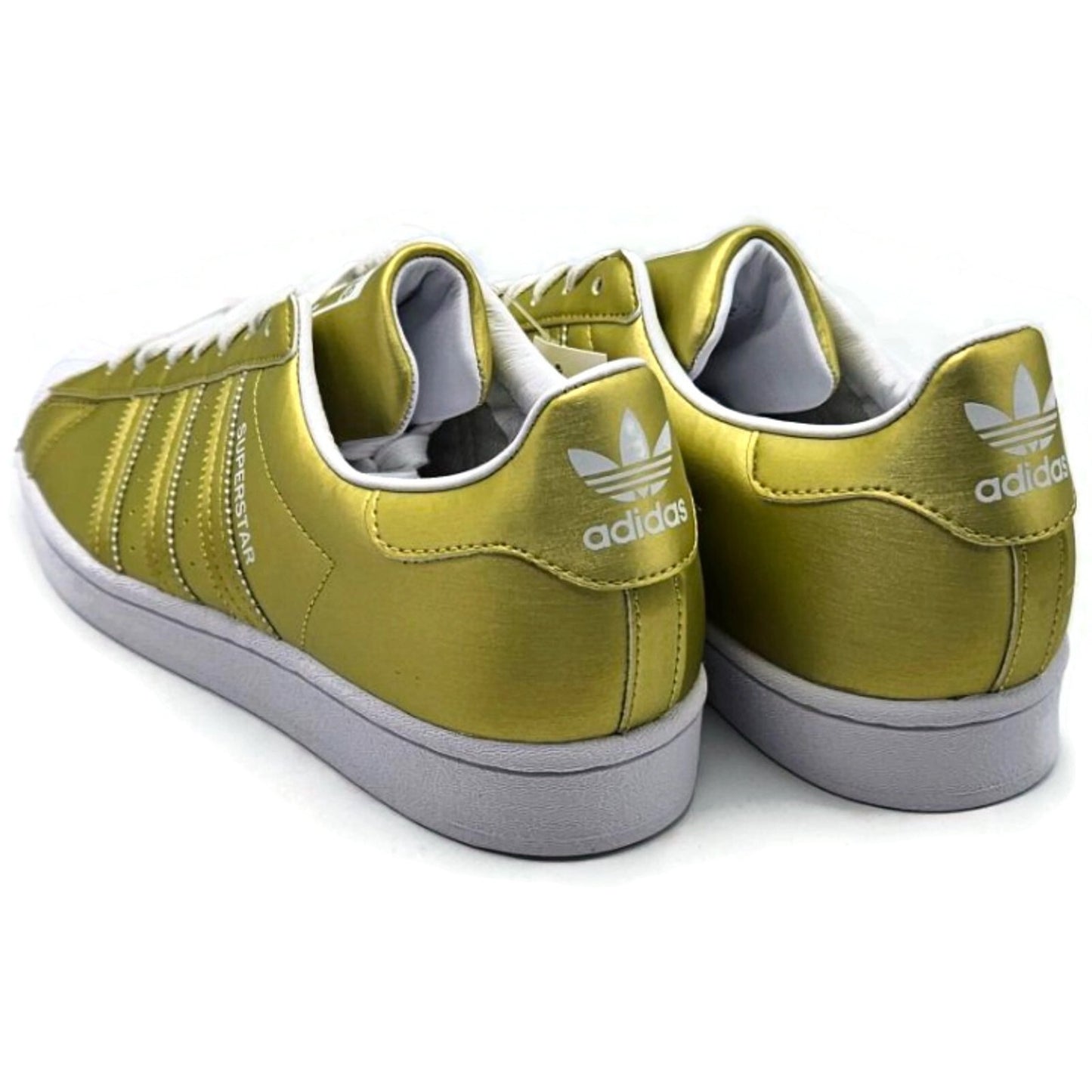 Adidas Superstar White Gold Metallic Leather Shoes Ladies Sz 9 Shell Toe FY1154