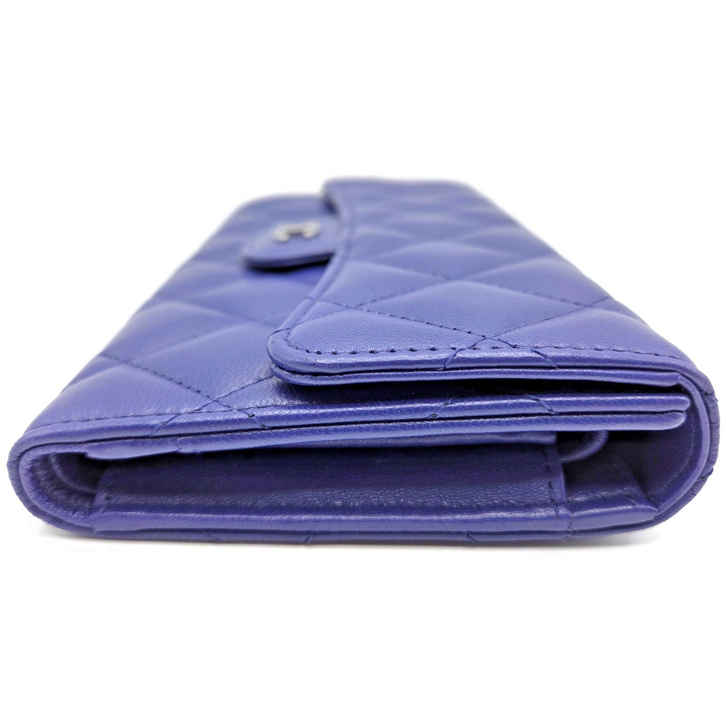 Chanel Quilted Large Flap Wallet Purple Soft Leather CC Logo Classic Rare Silver
