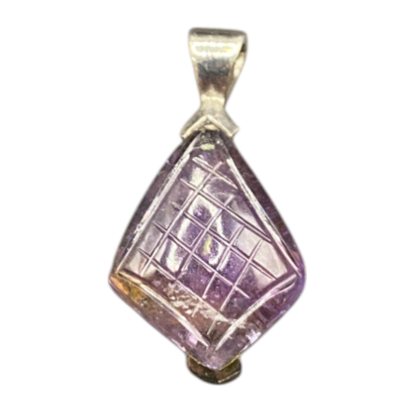 Amethyst Pyramid Shaped Pendant Purple Gemstone 925 Sterling Silver GE Stamped