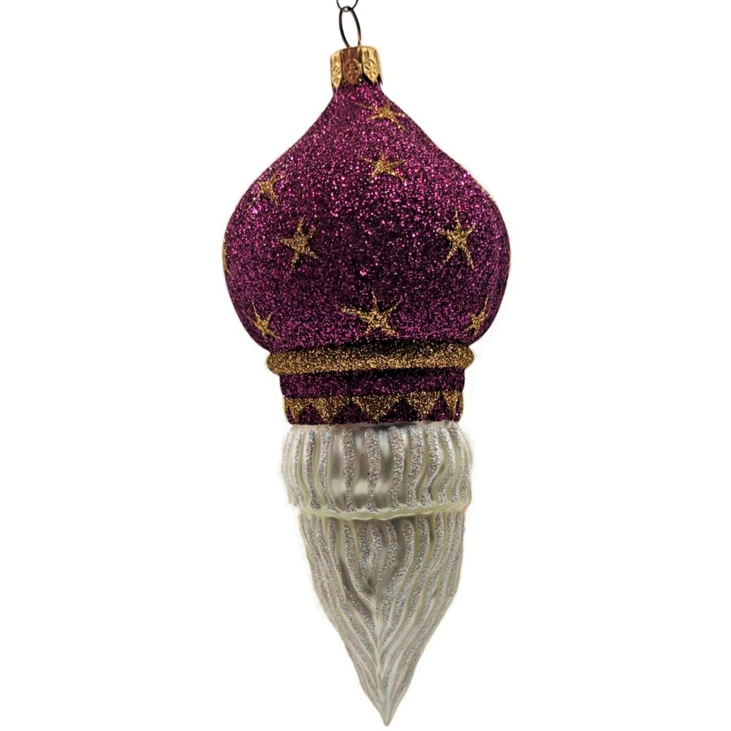 Patricia Breen Nuit Noel Fuchsia Stars Santa Head Christmas Tree Ornament