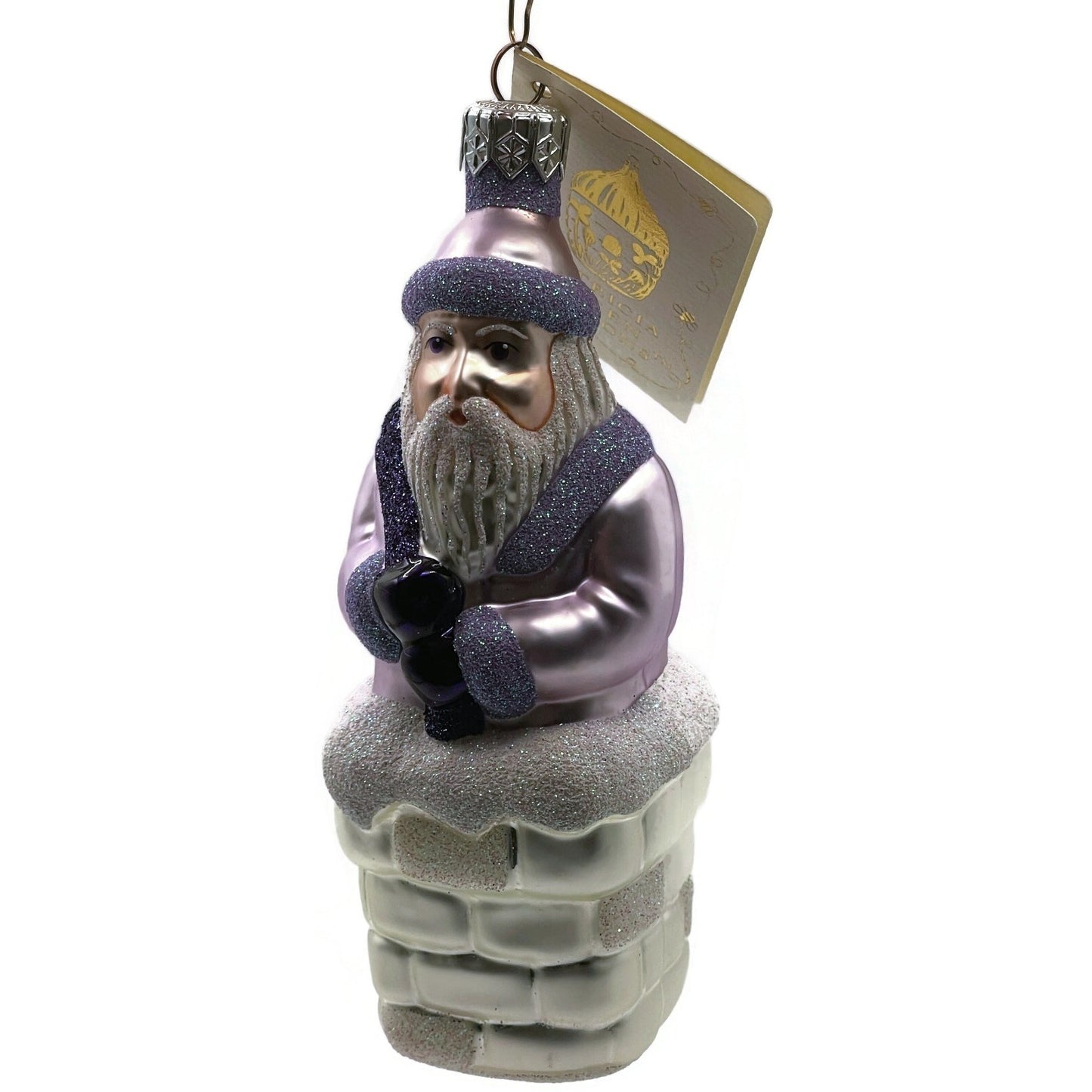 Patricia Breen Ornament Here Comes Santa Claus Lavender Silver Chimney Christmas