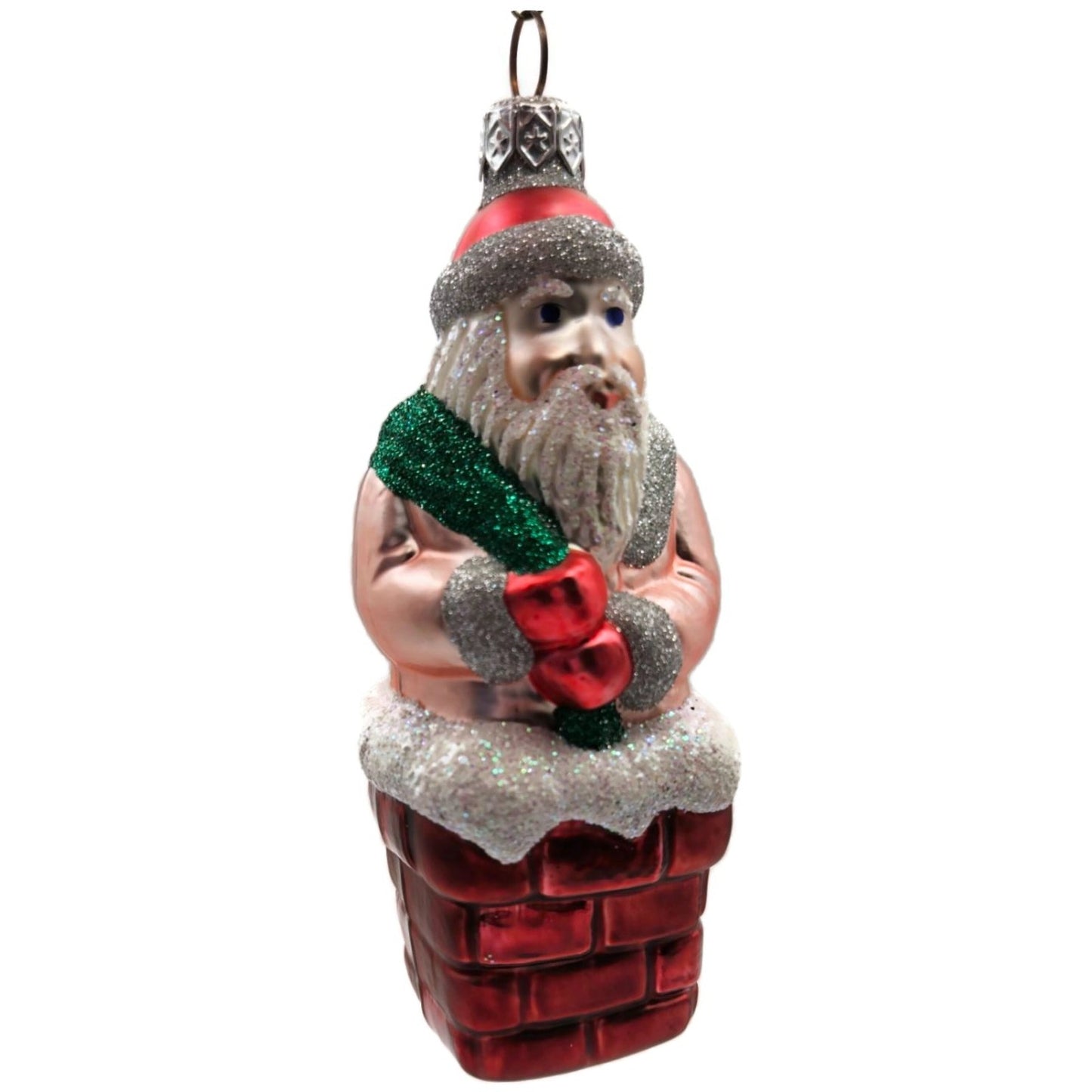 Patricia Breen Here Comes Santa Claus Pink Chimney Green Bag Christmas Ornament