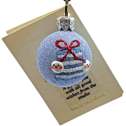 Patricia Breen Studio Gift Ball Present Snow Faces Blue Christmas Ornament CATZ