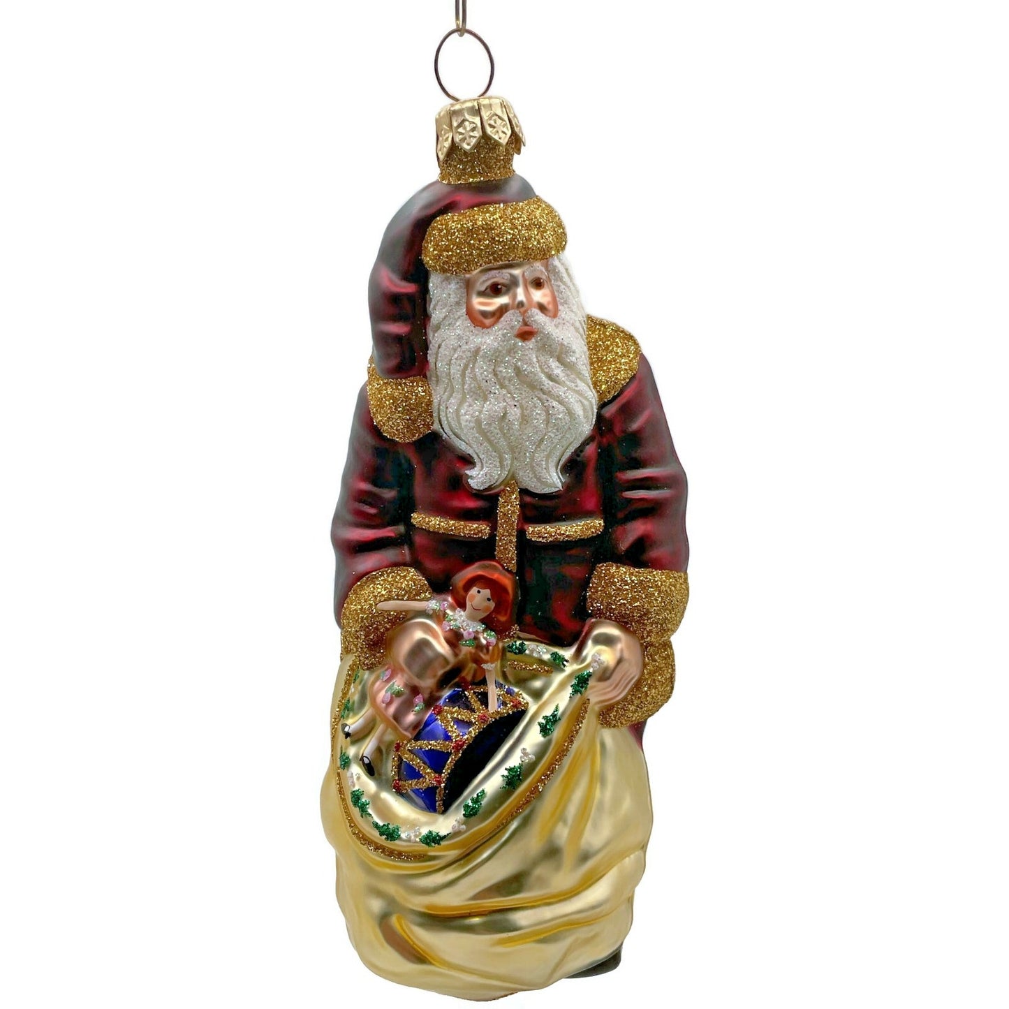 Patricia Breen Santa Claus Bordeaux Gold Holly Presents Christmas Tree Ornament