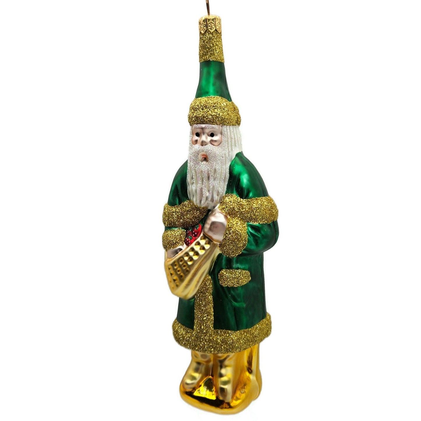 Patricia Breen Chocolate Box Santa Claus Green Gold Christmas Tree Ornament