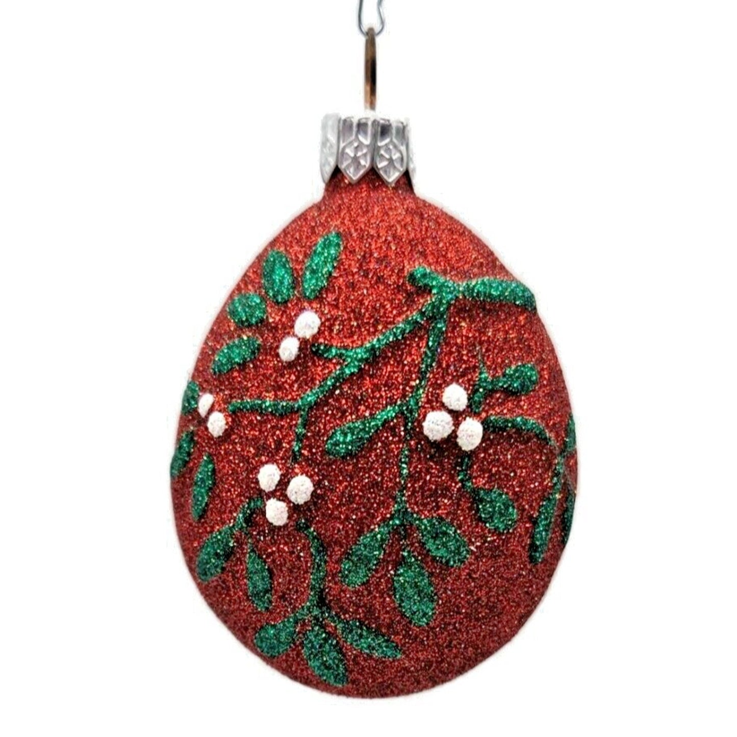 Patricia Breen Mistletoe Egg Red Pink Heart Christmas Holiday Glittered Ornament