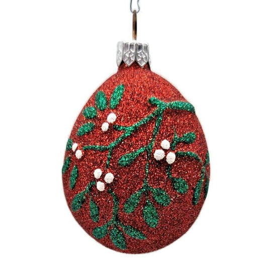 Patricia Breen Mistletoe Egg Red Pink Heart Christmas Holiday Glittered Ornament