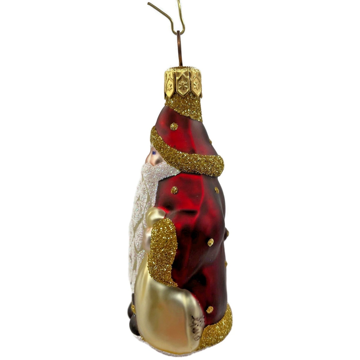 Patricia Breen Miniature Woodland Santa Bordeaux Gold Dots Christmas Ornament