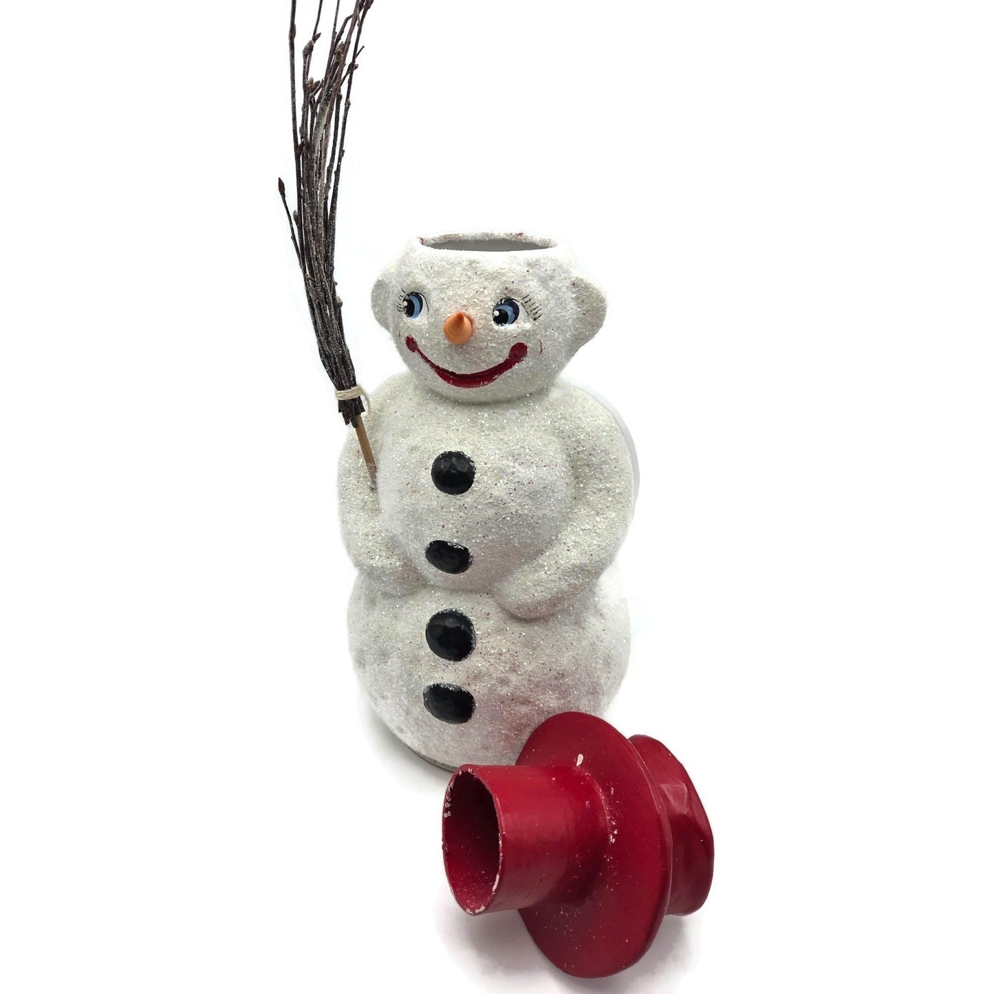 Ino Schaller Christopher Radko Snowman Red Hat Christmas Candy Container 1998