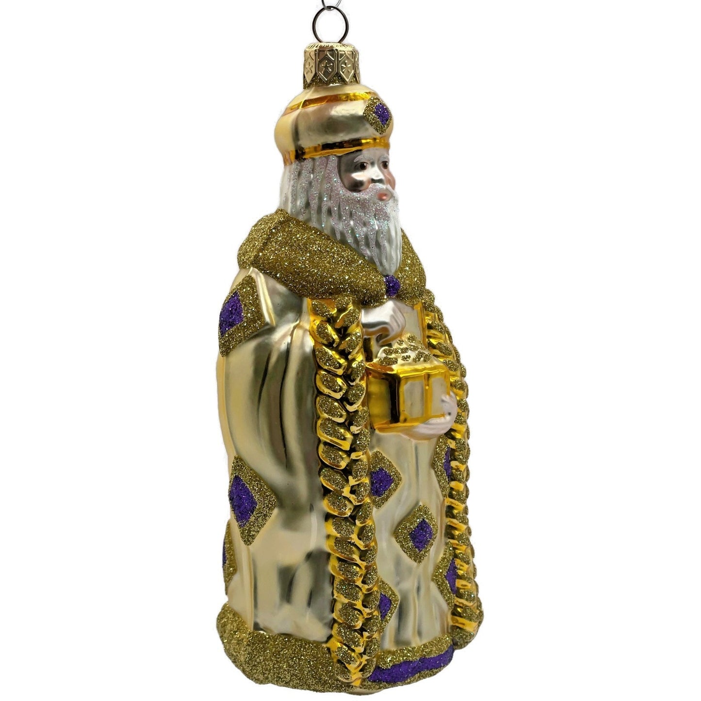 Patricia Breen Bijoux Santa Claus Gold with Purple Squares Christmas Ornament