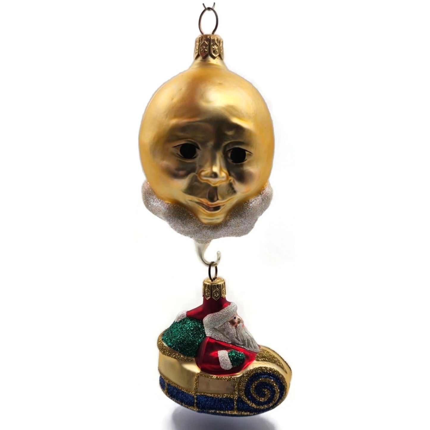Patricia Breen Night Flight Santa Gold Sleigh Gold Moon Christmas Ornament