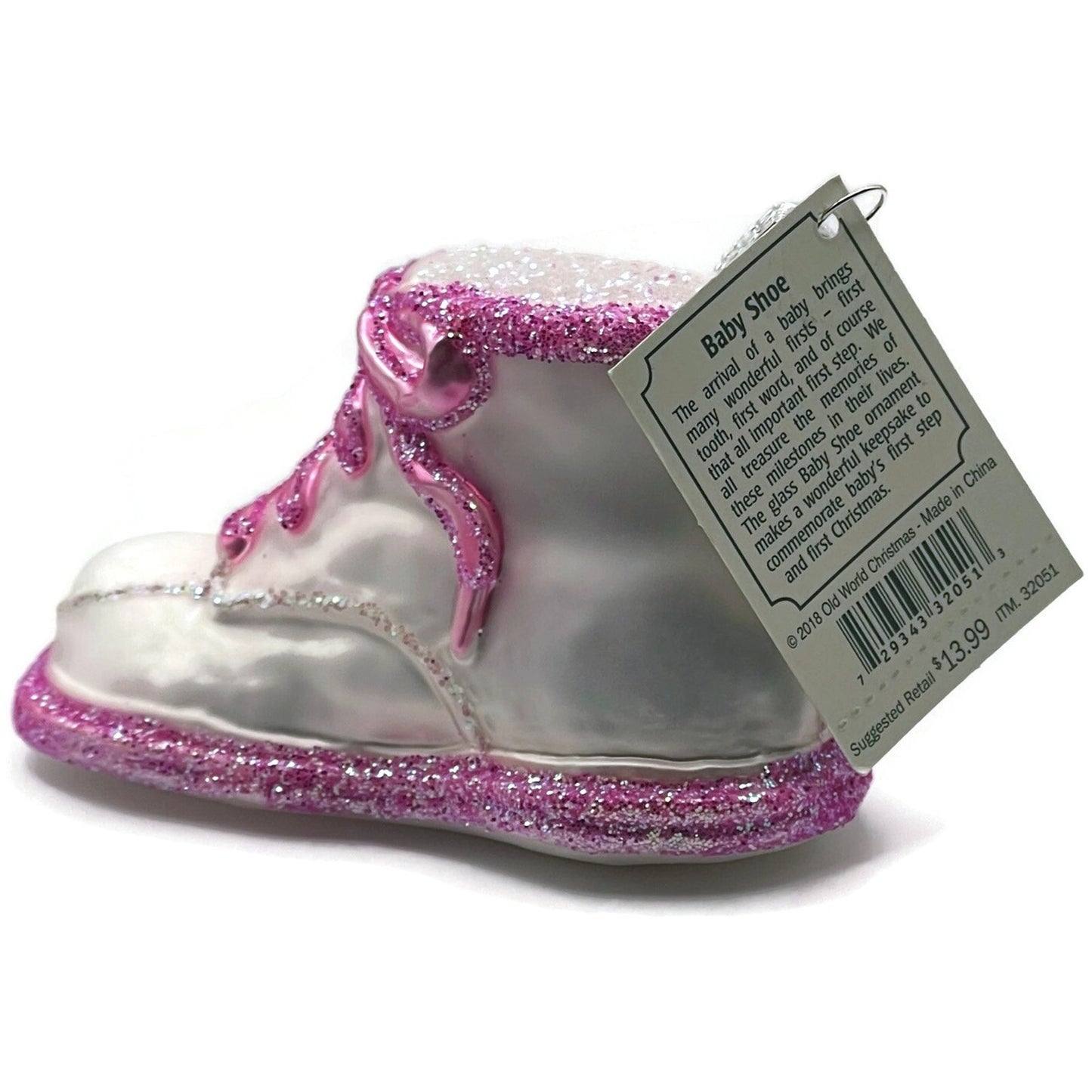 Baby Girl Shoe Ornament Pearl Pink Old World Christmas Holiday Tree Ornament OWC