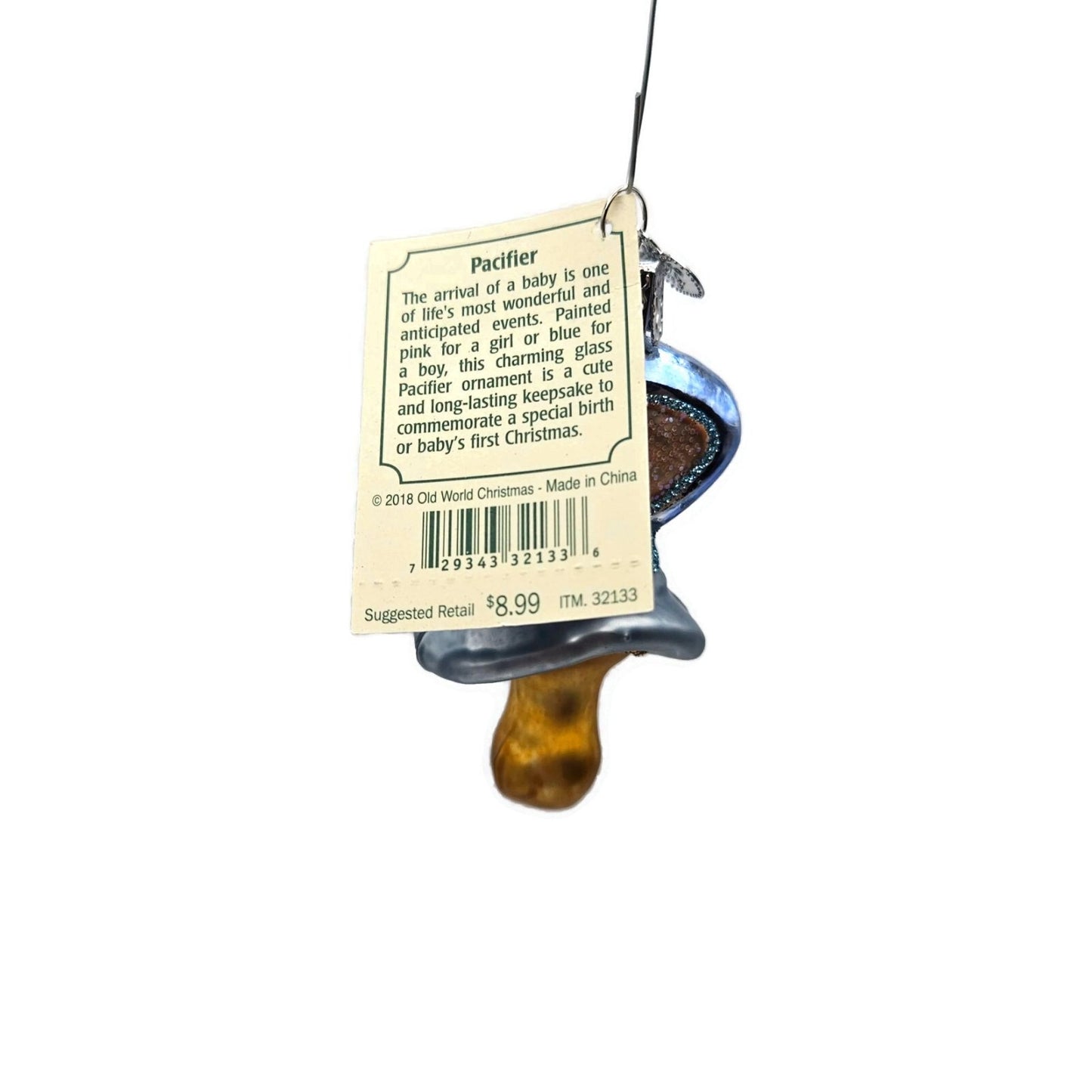 Old World Christmas Pacifier Baby Boy Blown Glass Christmas Tree Ornament OWC