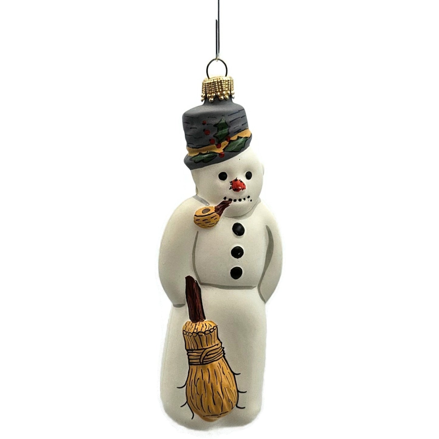 Vaillancourt Ornament Snowman with Ears Broom Chalkware Christmas Tree Decor