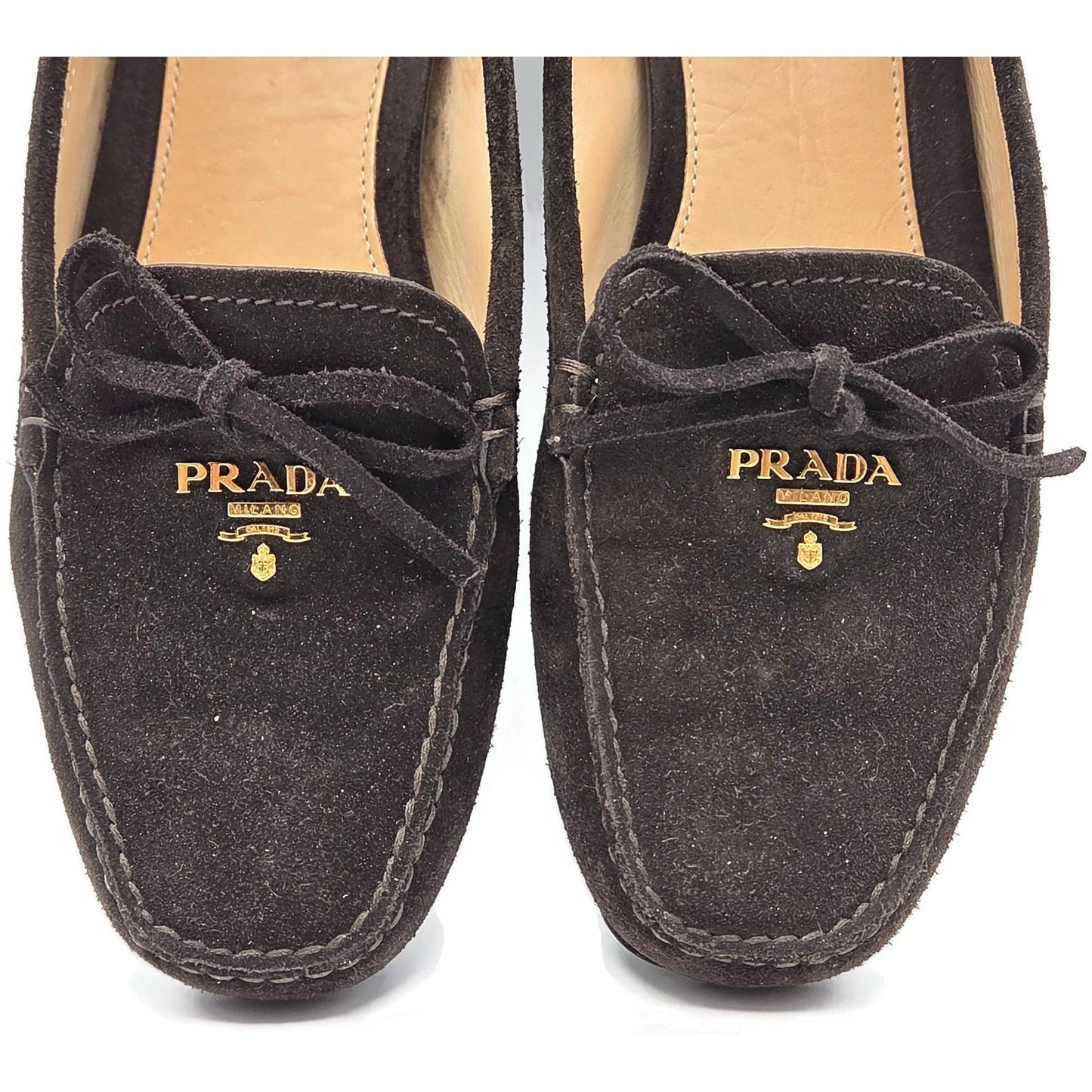 Prada Women’s Loafers Ebano Brown Suede Scamosciato Driving Shoes Itialian