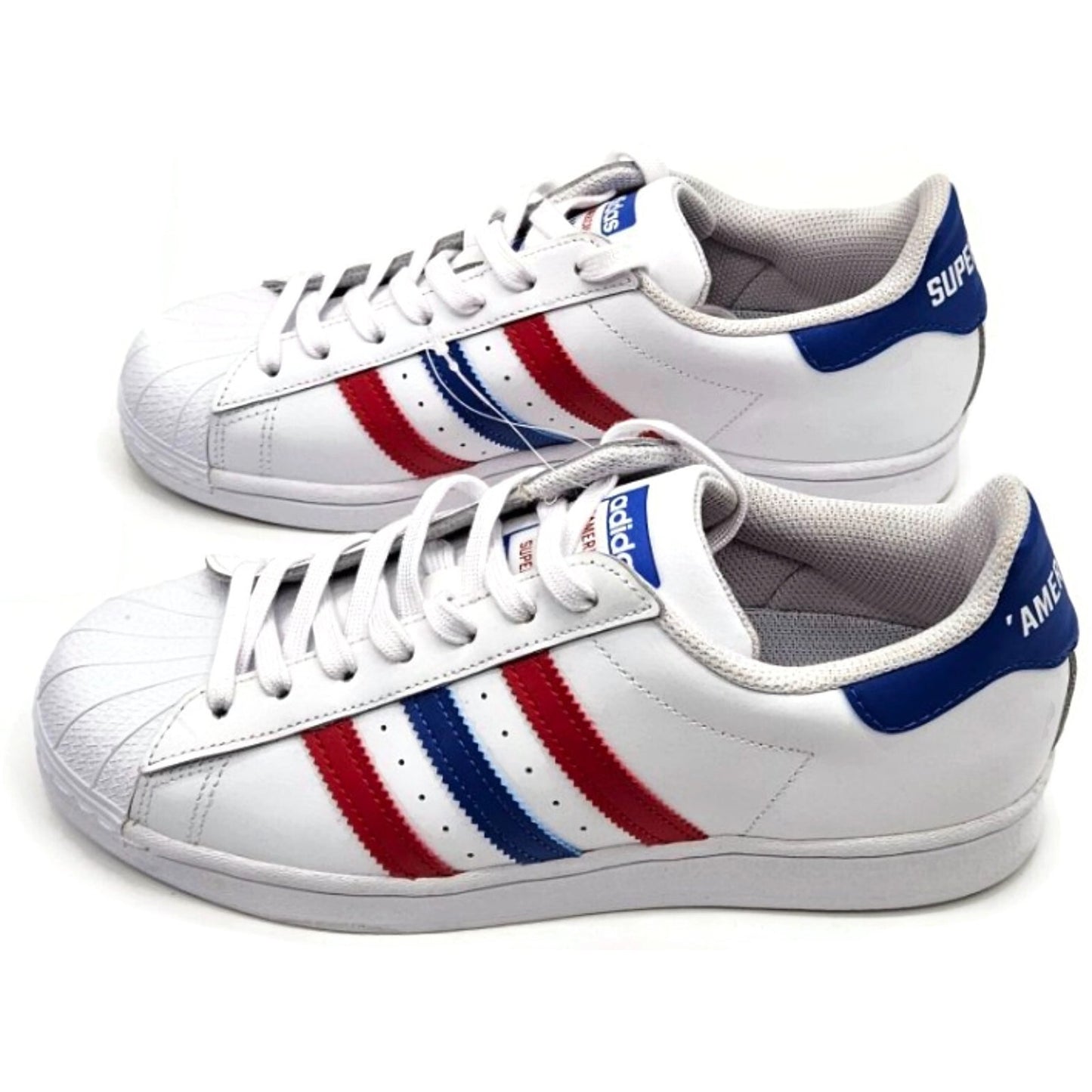 Adidas Superstar White Red Blue Stripe Shoes Ladies Size 9 Shell Toe AC7162