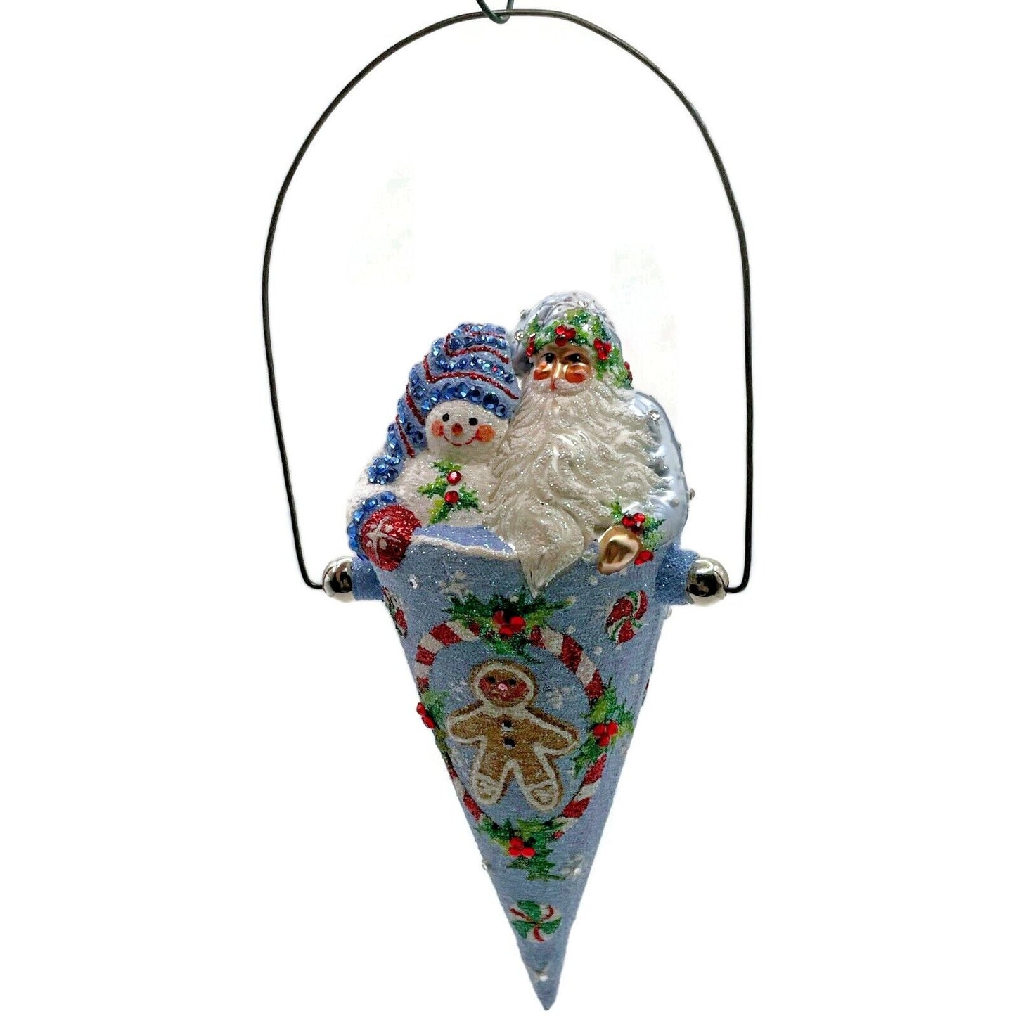 Patricia Breen Victorian Candy Cone Gingerbread Men Blue Christmas Tree Ornament