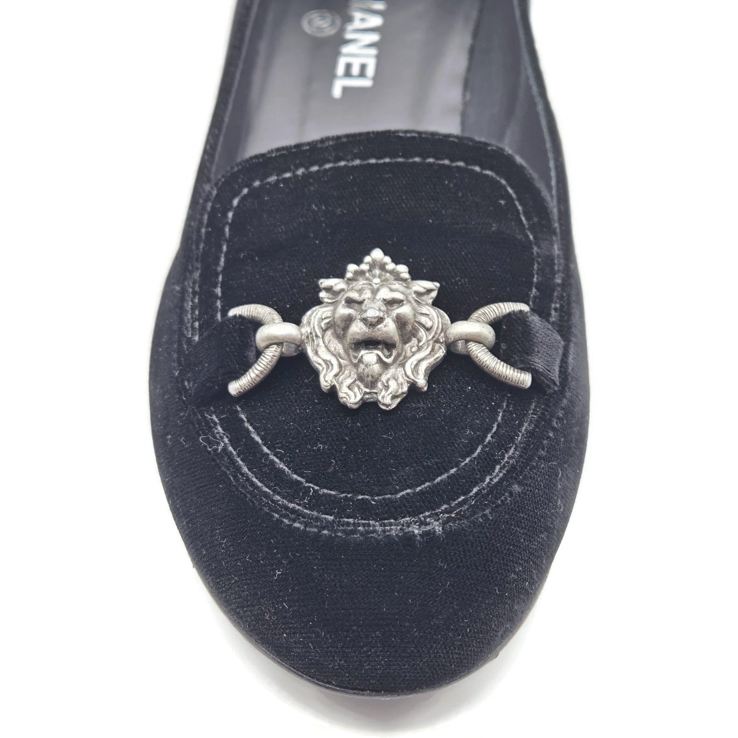 Chanel Velvet Lion Loafers Black Coco EU Size 40 US Size 10 with Box 2 Dust Bags